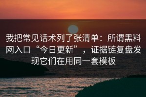 我把常见话术列了张清单：所谓黑料网入口“今日更新”，证据链复盘发现它们在用同一套模板