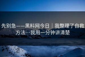 先别急——黑料网今日｜我整理了自救方法…我用一分钟讲清楚