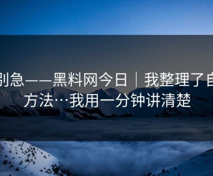 先别急——黑料网今日｜我整理了自救方法…我用一分钟讲清楚