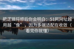 把逻辑捋顺后你会明白：51网网址越用越“像”，因为多端适配在收敛（看完你就懂）