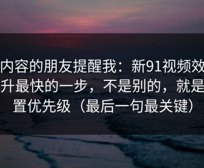 做内容的朋友提醒我：新91视频效率提升最快的一步，不是别的，就是设置优先级（最后一句最关键）