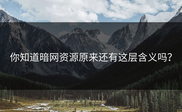 你知道暗网资源原来还有这层含义吗？