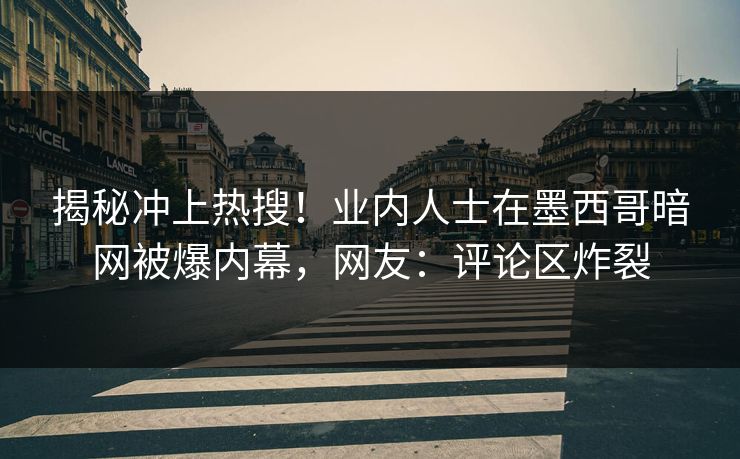 揭秘冲上热搜！业内人士在墨西哥暗网被爆内幕，网友：评论区炸裂