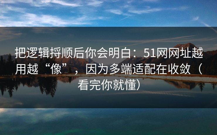 把逻辑捋顺后你会明白：51网网址越用越“像”，因为多端适配在收敛（看完你就懂）